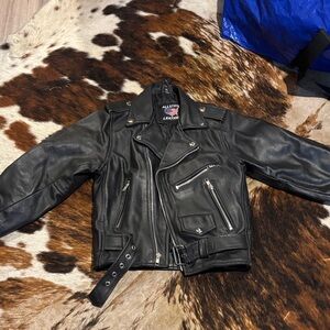 Cropped leather biker jacket